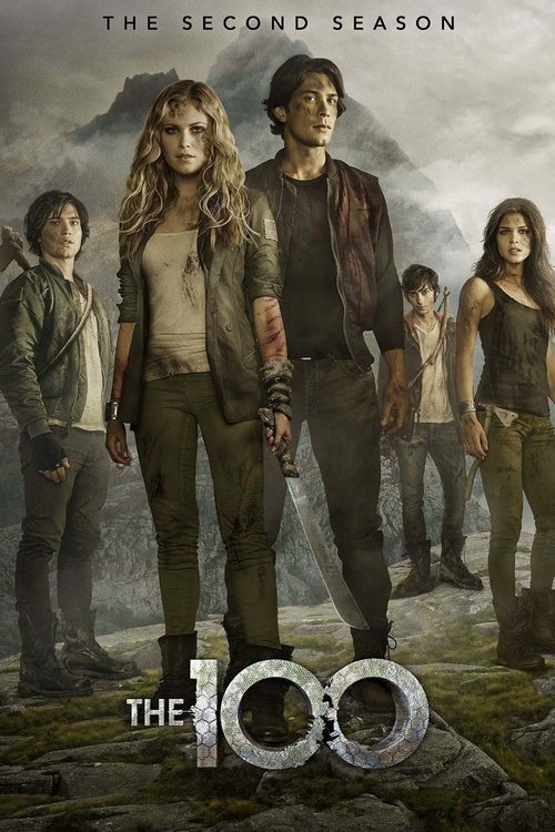 Five young adults in rugged clothing stand on rocky terrain with mountains and cloudy skies behind them, evoking a sense of adventure and survival. Text reads The Second Season at the top and “The 100” at the bottom, perfect for fans searching for this gripping series on Croatia IPTV.